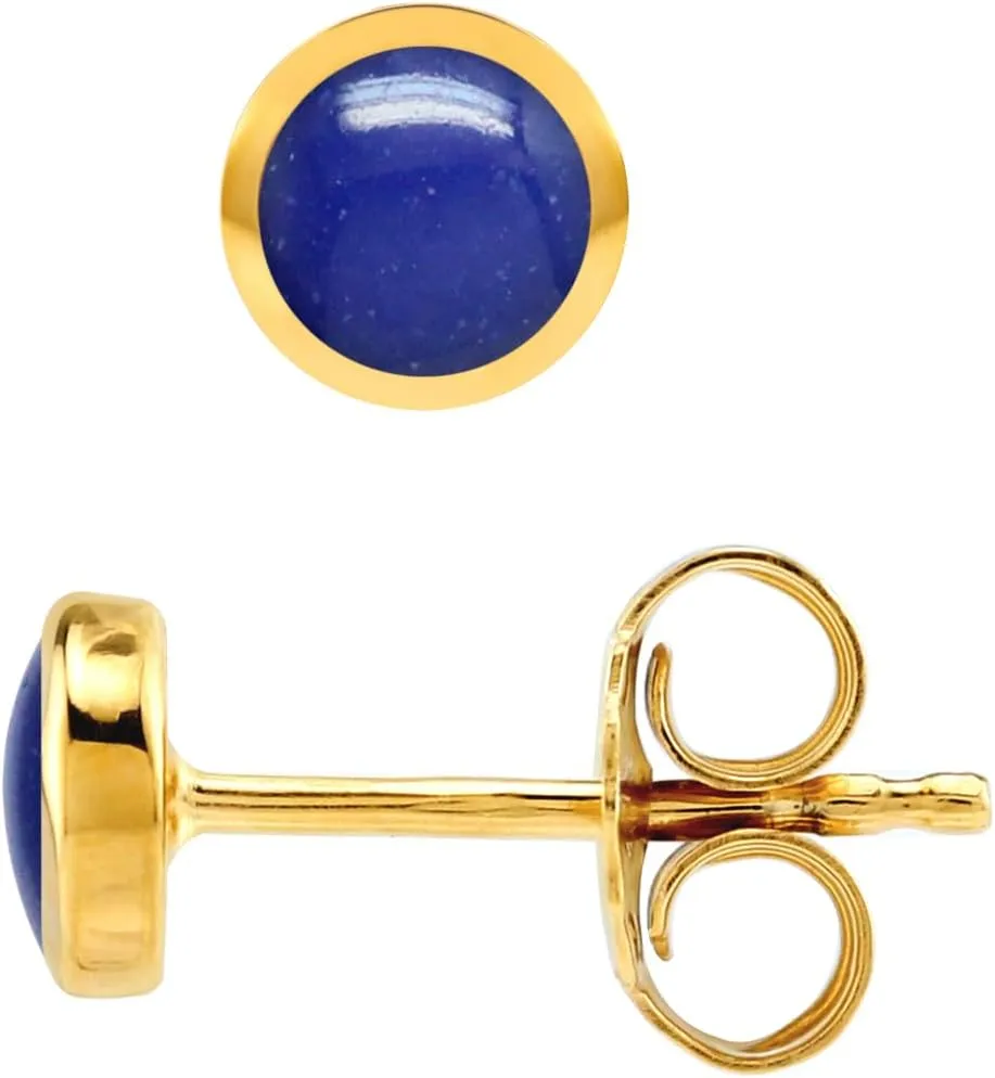 Silvershake 4MM Petite Round Shape Cabochon Gemstones White Gold Plated or Yellow Gold Plated 925 Sterling Silver Stud Post Birthstone Earrings Jewelry for Women or Teens Second or third Hole Piercing