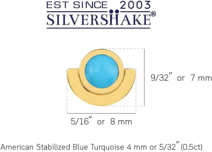 Silvershake 4MM Round Shape Gemstone White Gold Plated or Yellow Gold Plated 925 Sterling Silver Minimalist Half Circle Trendy Chic Stud Earrings Jewelry for Women