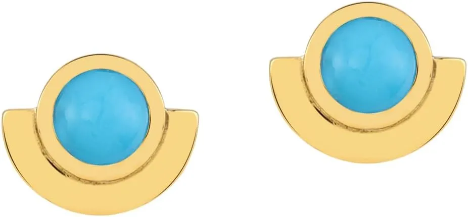 Silvershake 4MM Round Shape Gemstone White Gold Plated or Yellow Gold Plated 925 Sterling Silver Minimalist Half Circle Trendy Chic Stud Earrings Jewelry for Women