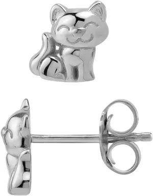 Silvershake 8MM Petite White Gold Plated or Yellow Gold Plated 925 Sterling Silver Minimalist Cat Pet Casual Stud Earrings Jewelry for Women or Teens