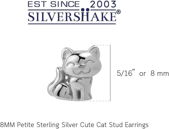 Silvershake 8MM Petite White Gold Plated or Yellow Gold Plated 925 Sterling Silver Minimalist Cat Pet Casual Stud Earrings Jewelry for Women or Teens