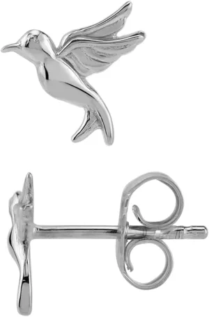 Silvershake 9MM Petite White Gold Plated or Yellow Gold Plated 925 Sterling Silver Minimalist Flying Bird Casual Stud Earrings Jewelry for Women or Teens