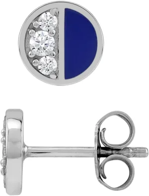 Silvershake Petite Created Blue Lapis Lazuli Inlay and Cubic Zirconia White Gold Plated 925 Sterling Silver Minimalist Trendy Chic Round Shape Stud Earrings Jewelry for Women