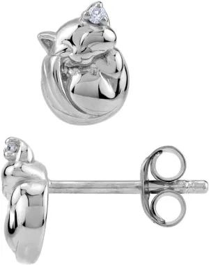 Silvershake Petite Cubic Zirconia White Gold Plated 925 Sterling Silver Minimalist Chic Cat Pet Stud Post Earrings April Gemstone Birthstone Jewelry for Women