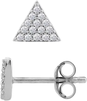 Silvershake Petite Round Shape Gemstone White Gold Plated or Yellow Gold Plated 925 Sterling Silver Minimalist Triangle Design Geometric Trendy Chic Stud Earrings Jewelry for Women