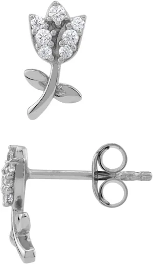Silvershake Petite White Gold Plated or Yellow Gold Plated 925 Sterling Silver Minimalist Flower & Leaf Trendy Chic Stud Post Gemstone Earrings Jewelry for Women