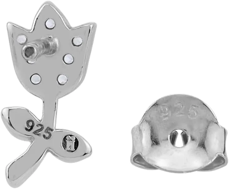 Silvershake Petite White Gold Plated or Yellow Gold Plated 925 Sterling Silver Minimalist Flower & Leaf Trendy Chic Stud Post Gemstone Earrings Jewelry for Women