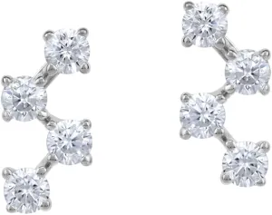 Silvershake Round Shape Cubic Zirconia White Gold Plated 925 Sterling Silver Minimalist Zigzag Trendy Chic Stud Post Earrings April Gemstone Birthstone Jewelry for Women