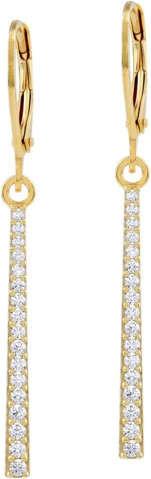 Silvershake Round Shape Gemstone White Gold Plated or Yellow Gold Plated 925 Sterling Silver Minimalist Long Journey Vertical Bar Trendy Leverback Dangle Earrings Jewelry for Women