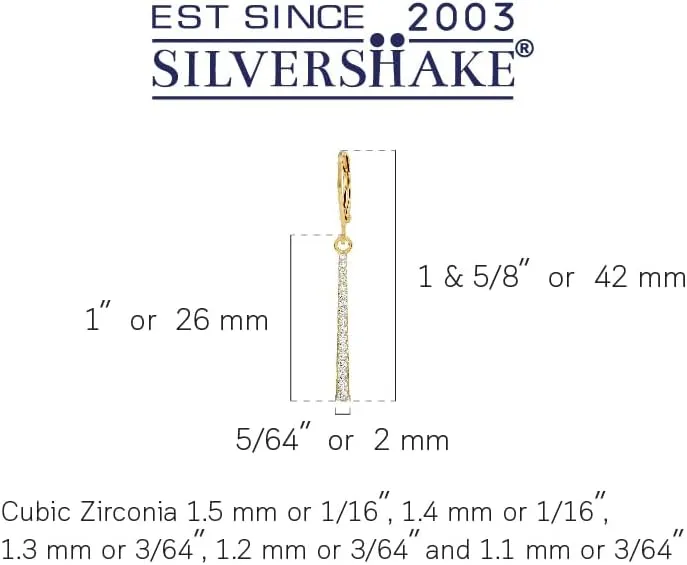 Silvershake Round Shape Gemstone White Gold Plated or Yellow Gold Plated 925 Sterling Silver Minimalist Long Journey Vertical Bar Trendy Leverback Dangle Earrings Jewelry for Women