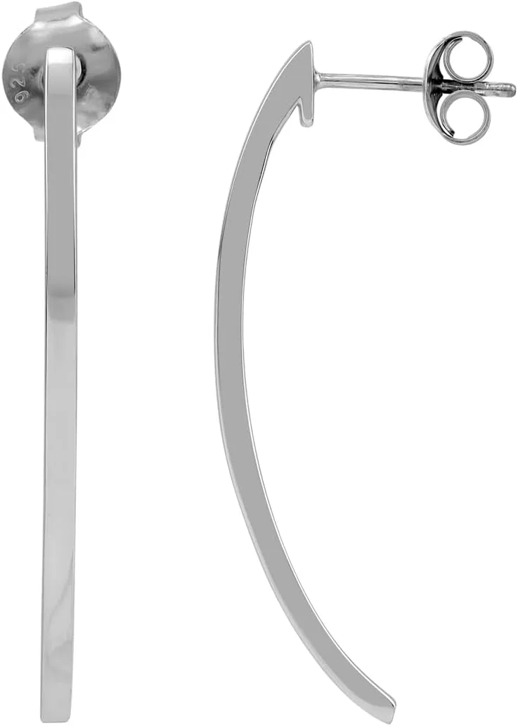 Silvershake White Gold Plated 925 Sterling Silver Minimalist Curve/Curvy Long Slope Stick Bar Modern Chic Stud Post Earrings Jewelry for Women