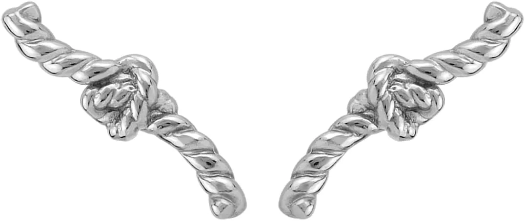 Silvershake White Gold Plated 925 Sterling Silver Minimalist Trendy Chic Love Knot Rope Horizontal Stud Earrings Jewelry for Women