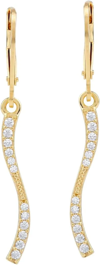 Silvershake White Gold Plated or Yellow Gold Plated 925 Sterling Silver Minimalist Curve/Curvy Long Linear Bar Fashion Leverback Dangle Gemstone Earrings Jewelry for Women