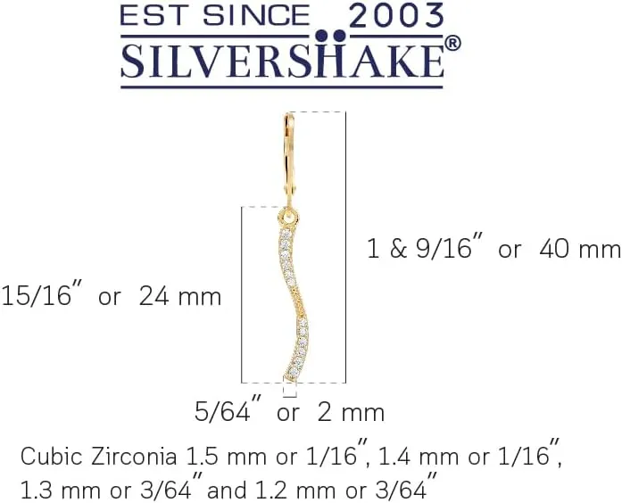 Silvershake White Gold Plated or Yellow Gold Plated 925 Sterling Silver Minimalist Curve/Curvy Long Linear Bar Fashion Leverback Dangle Gemstone Earrings Jewelry for Women