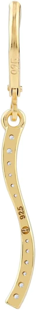 Silvershake White Gold Plated or Yellow Gold Plated 925 Sterling Silver Minimalist Curve/Curvy Long Linear Bar Fashion Leverback Dangle Gemstone Earrings Jewelry for Women