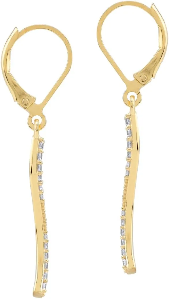 Silvershake White Gold Plated or Yellow Gold Plated 925 Sterling Silver Minimalist Curve/Curvy Long Linear Bar Fashion Leverback Dangle Gemstone Earrings Jewelry for Women