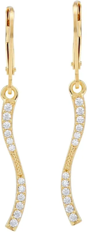 Silvershake White Gold Plated or Yellow Gold Plated 925 Sterling Silver Minimalist Curve/Curvy Long Linear Bar Fashion Leverback Dangle Gemstone Earrings Jewelry for Women