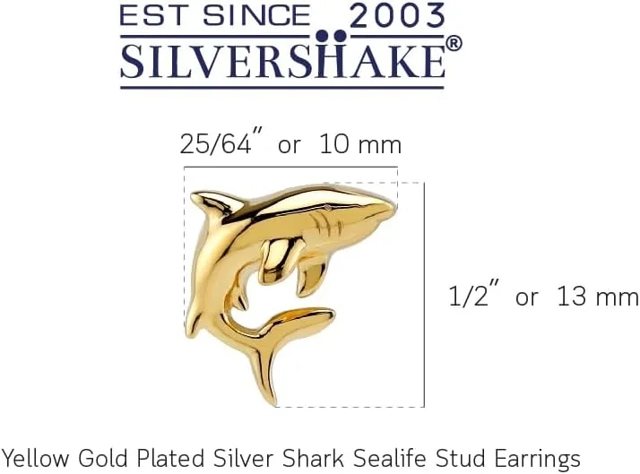 Silvershake White Gold Plated or Yellow Gold Plated 925 Sterling Silver Minimalist Shark Sealife Divers Casual Stud Earrings Jewelry for Women or Teens