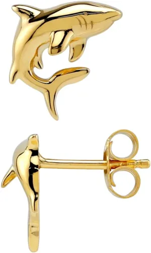 Silvershake White Gold Plated or Yellow Gold Plated 925 Sterling Silver Minimalist Shark Sealife Divers Casual Stud Earrings Jewelry for Women or Teens