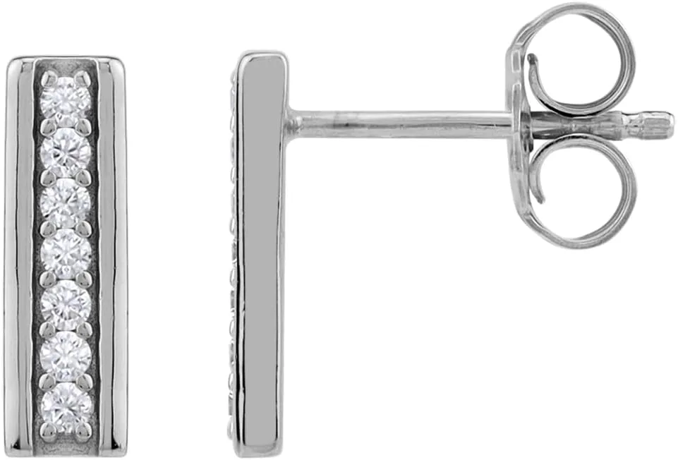 Silvershake White Gold Plated or Yellow Gold Plated 925 Sterling Silver Minimalist Trendy Bar Stud Post Gemstone Earrings Jewelry for Women