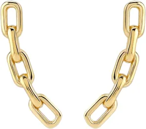 Silvershake White Gold Plated or Yellow Gold Plated 925 Sterling Silver Minimalist Vertical Rectangle Paperclip Chain Geometric Casual Stud Post Earrings Jewelry for Women or Teens