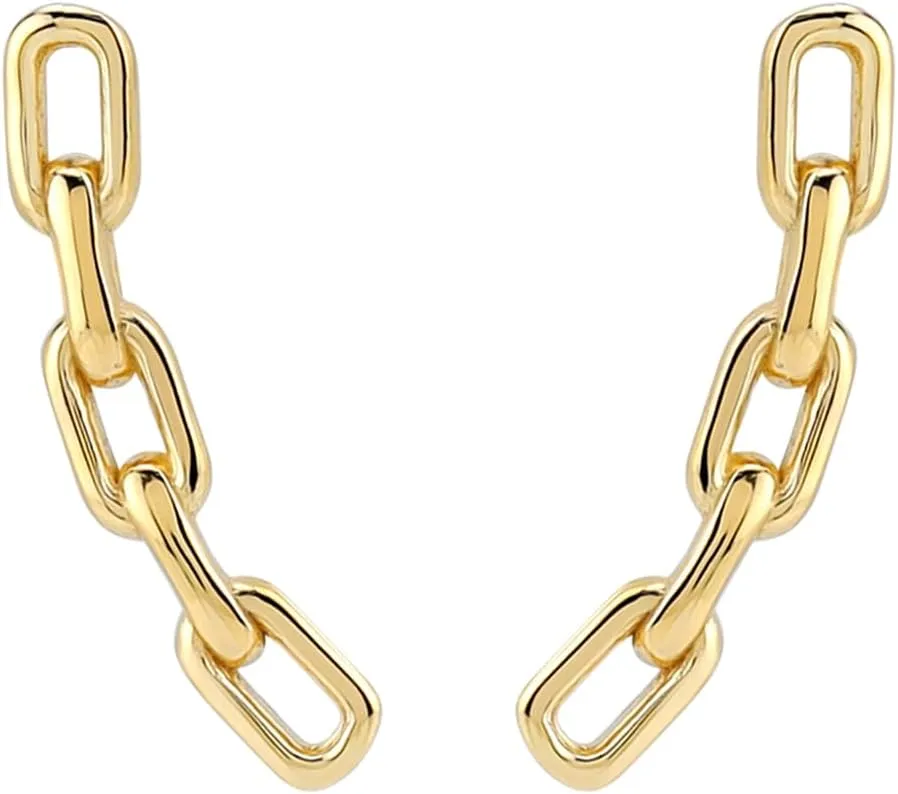 Silvershake White Gold Plated or Yellow Gold Plated 925 Sterling Silver Minimalist Vertical Rectangle Paperclip Chain Geometric Casual Stud Post Earrings Jewelry for Women or Teens