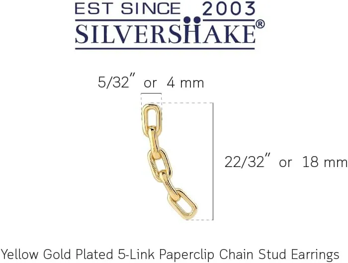 Silvershake White Gold Plated or Yellow Gold Plated 925 Sterling Silver Minimalist Vertical Rectangle Paperclip Chain Geometric Casual Stud Post Earrings Jewelry for Women or Teens