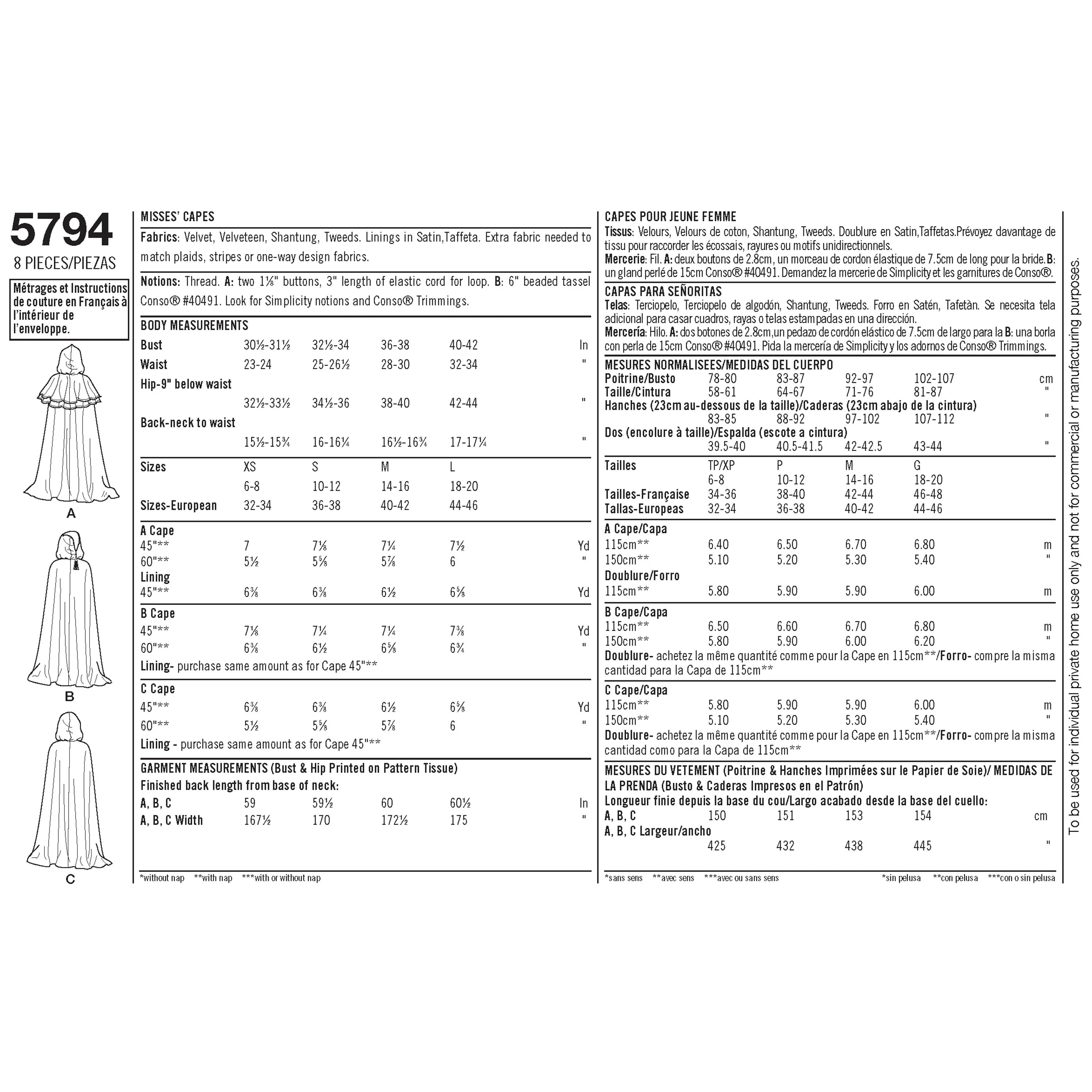 Simplicity Pattern 5794 Women's Costumes