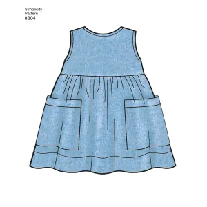 Simplicity Pattern 8304 babies leggings top dress bibs and headband