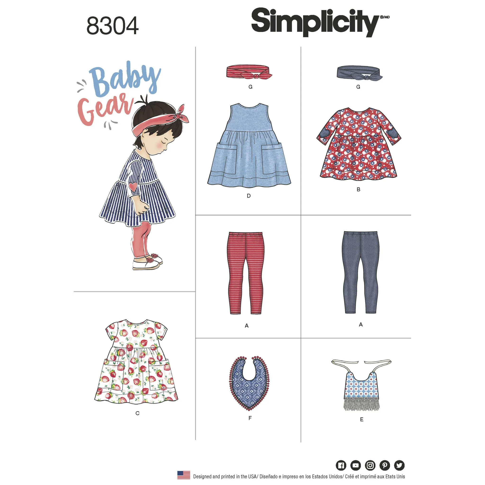 Simplicity Pattern 8304 babies leggings top dress bibs and headband