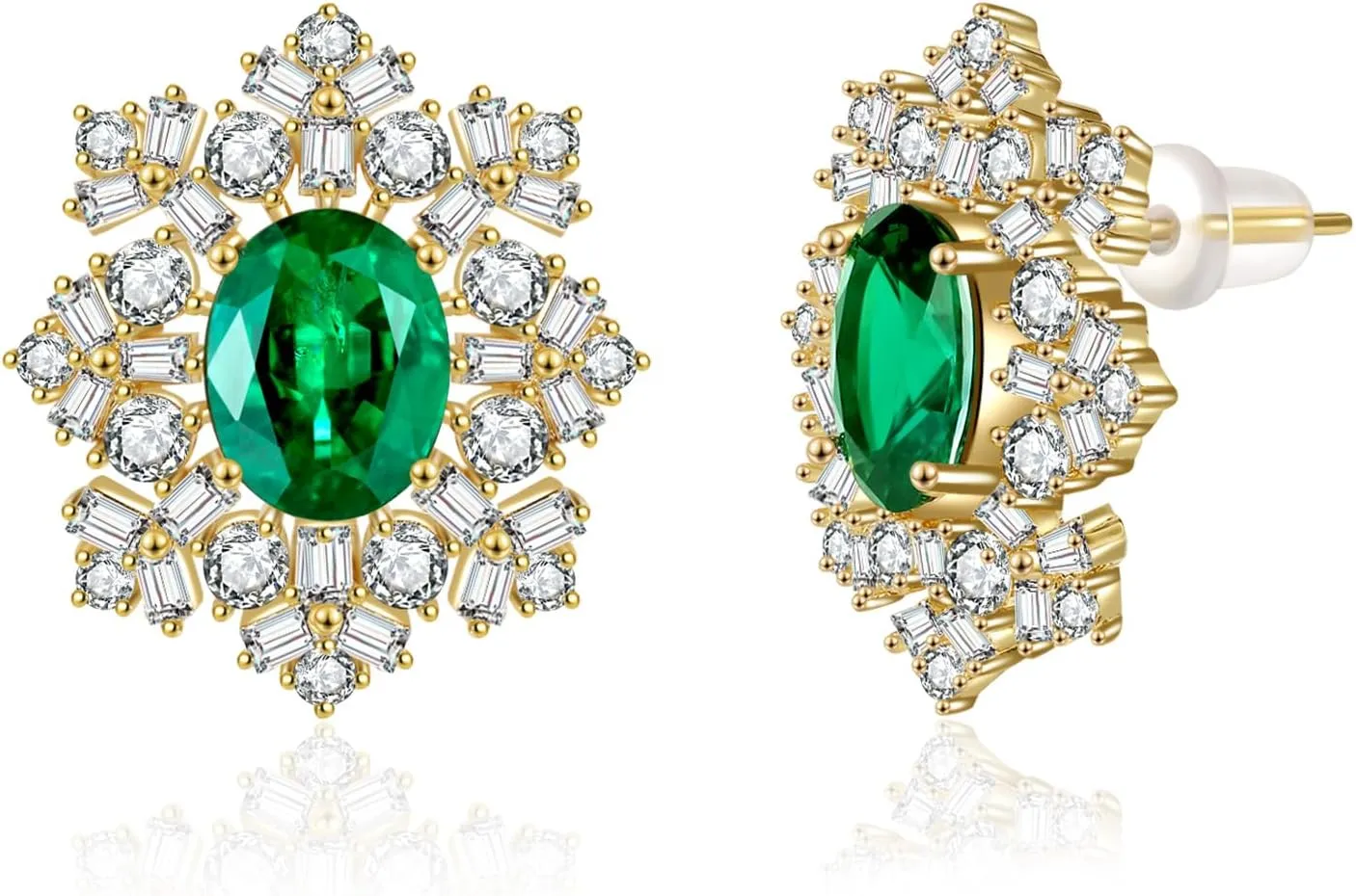 Simulated Gemstone Green Emerald Stud Earrings for Women