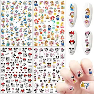 Skreened Cartoon Nail Art Stickers 3D Self-Adhesive Decals Cute Princess Supplies Designer for Women Kids Girls Nails Decorations (4 Sheets)