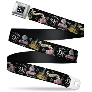 Slytherin Crest Full Color Seatbelt Belt - Harry Potter PLATFORM 9 3/4 Collage Black/White Webbing