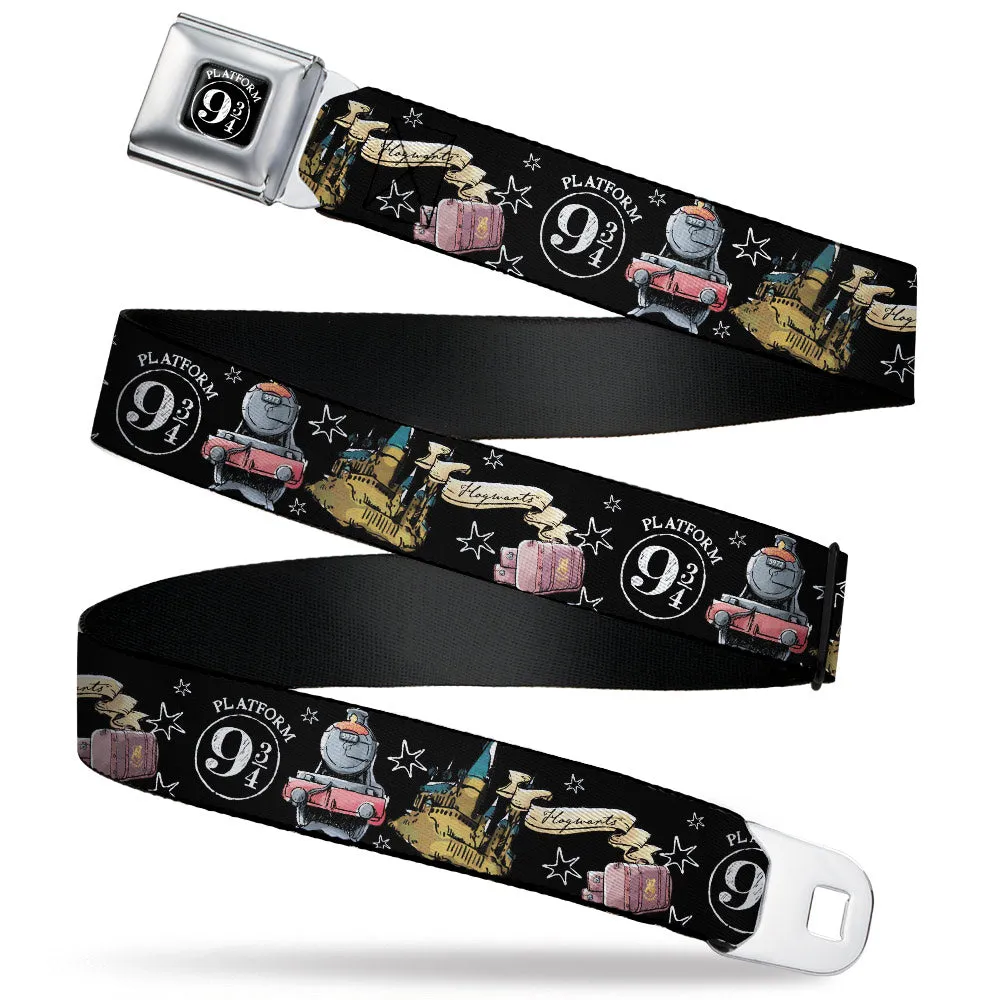 Slytherin Crest Full Color Seatbelt Belt - Harry Potter PLATFORM 9 3/4 Collage Black/White Webbing