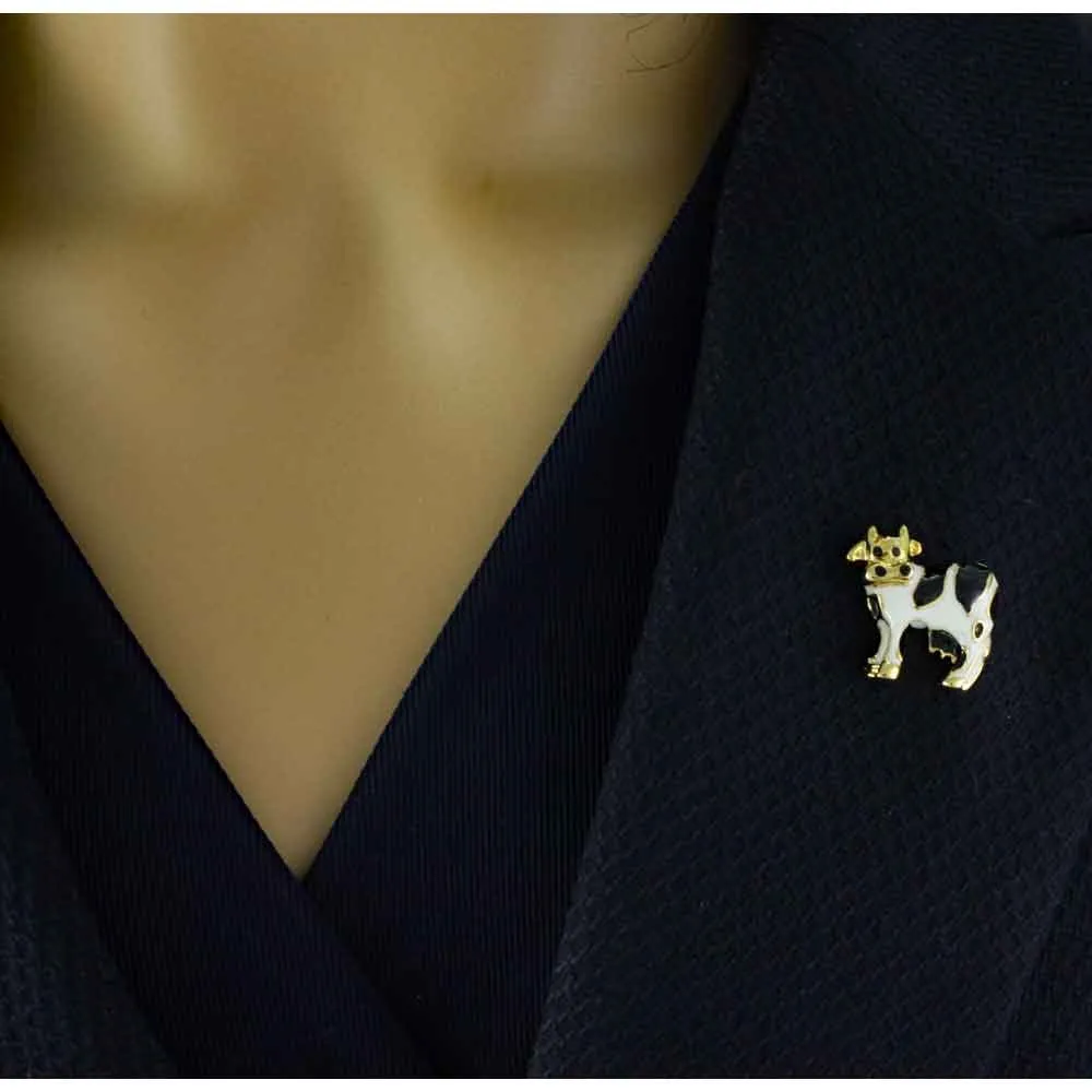 Small Black and White Enamel Dairy Cow Lapel Tac Pin - SPA516