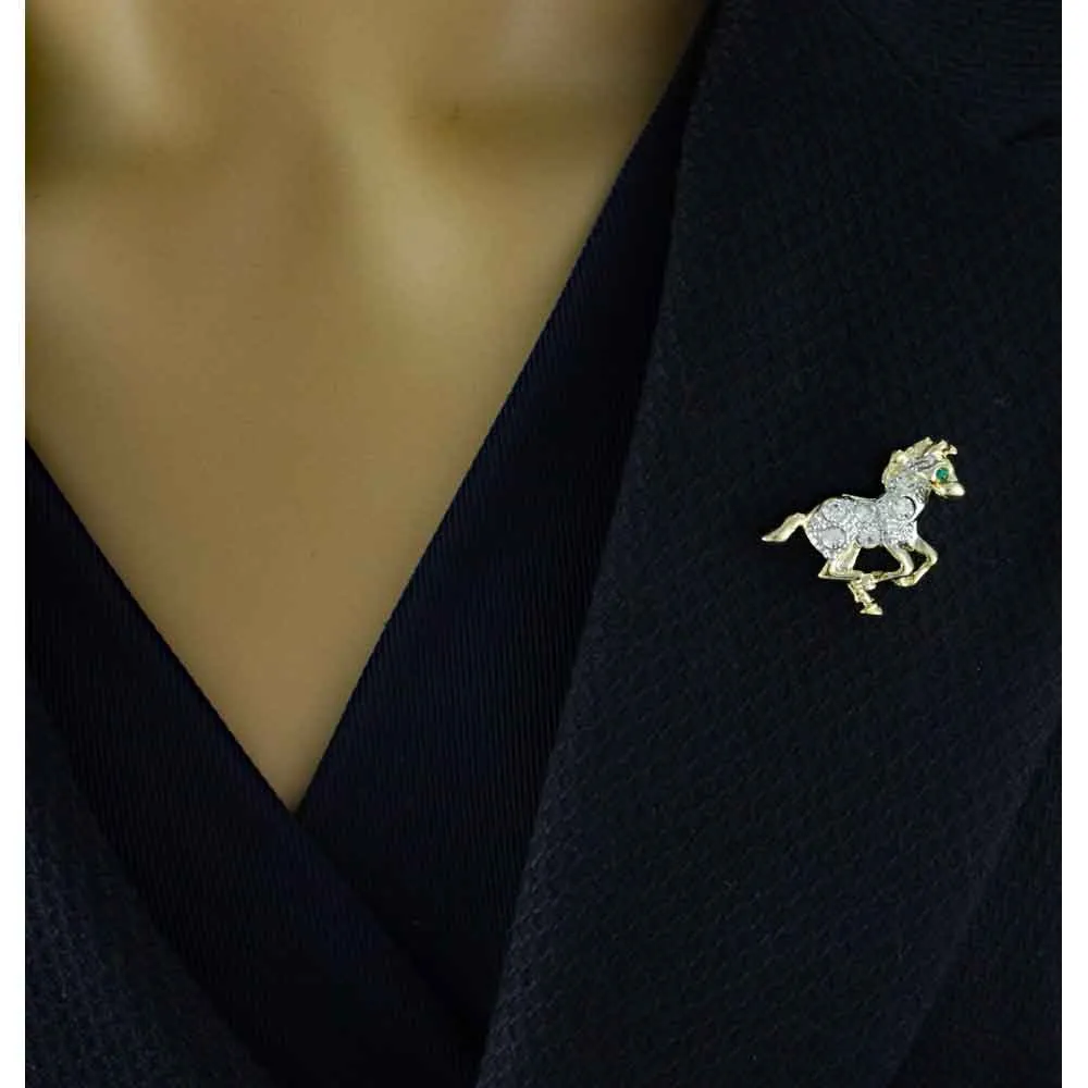 Small Crystal Running Horse Lapel Tac Pin - SPA618A