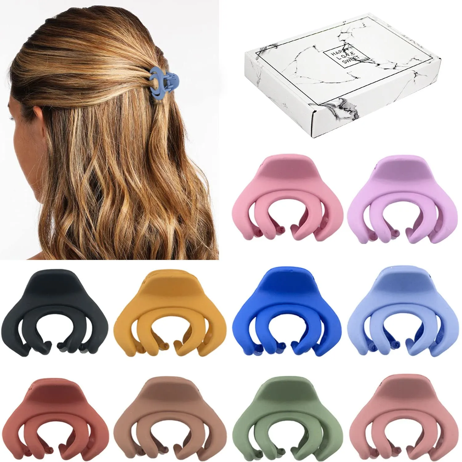 Small Hair Clips for Women Girls Kids, Tiny Hair Claw Clips for Thin/Medium Thick Hair, 1.5 Inch Mini Jaw Clips Matte Octopus Clip Nonslip Spider with Gift Box (Pack of 10 Colors)