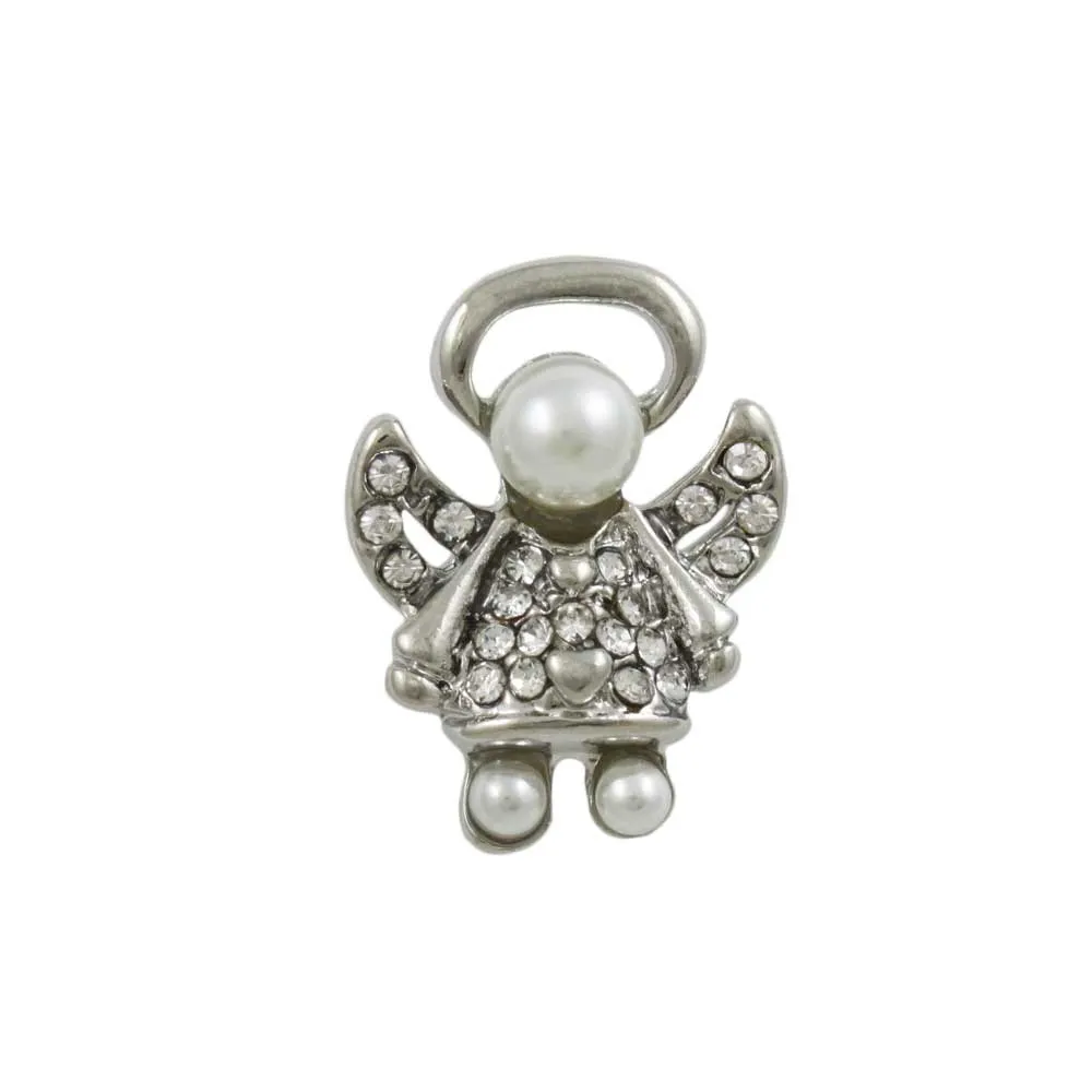 Small Silver Pearl Head Crystal Angel Lapel Tac Pin - SPF627