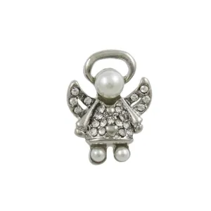 Small Silver Pearl Head Crystal Angel Lapel Tac Pin - SPF627