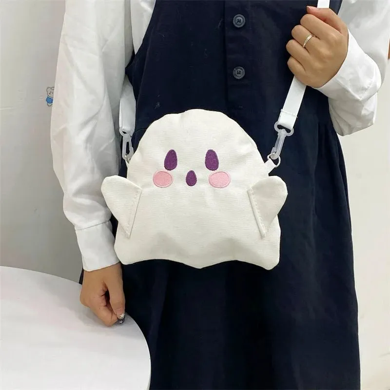 Sohiwoo Cute Ghost Kawaii Cartoon Funny Canvas Bag Plush Bag Fashion Casual All Match Messenger Bag Shoulder Bags Women Bag Purse