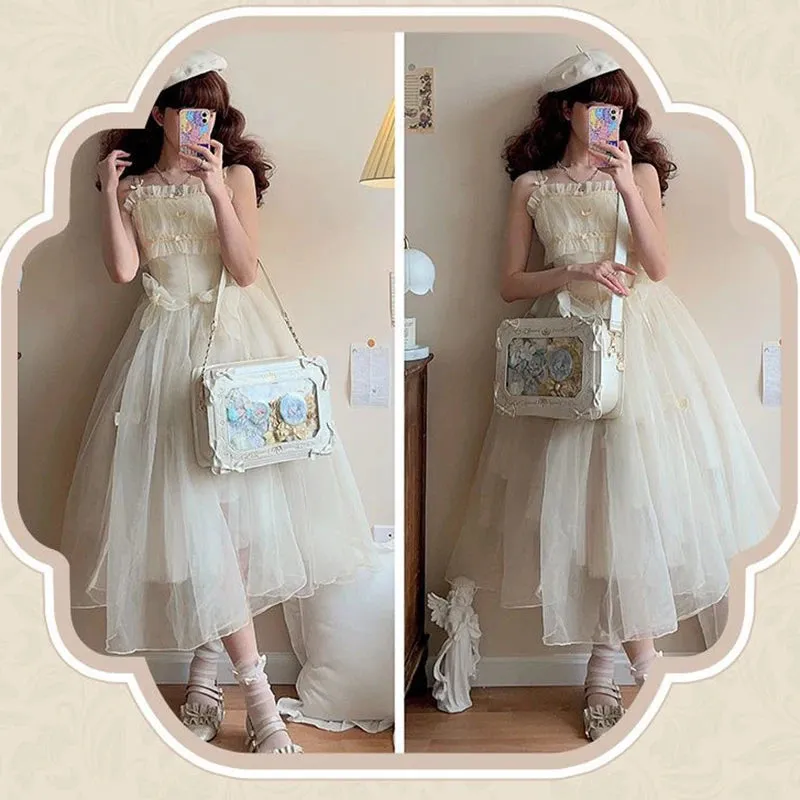 Sohiwoo Lolita Women Ita Bag Ctue Girl Transparent Shoulder Bag JK Uniform Subculture Kawaii Bow Crossbody Bag DIY Display Messenger Bag