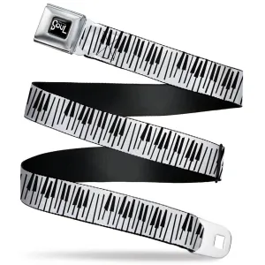 SOUL Text Logo Full Color Black/White Seatbelt Belt - Soul Piano Keys White/Black Webbing
