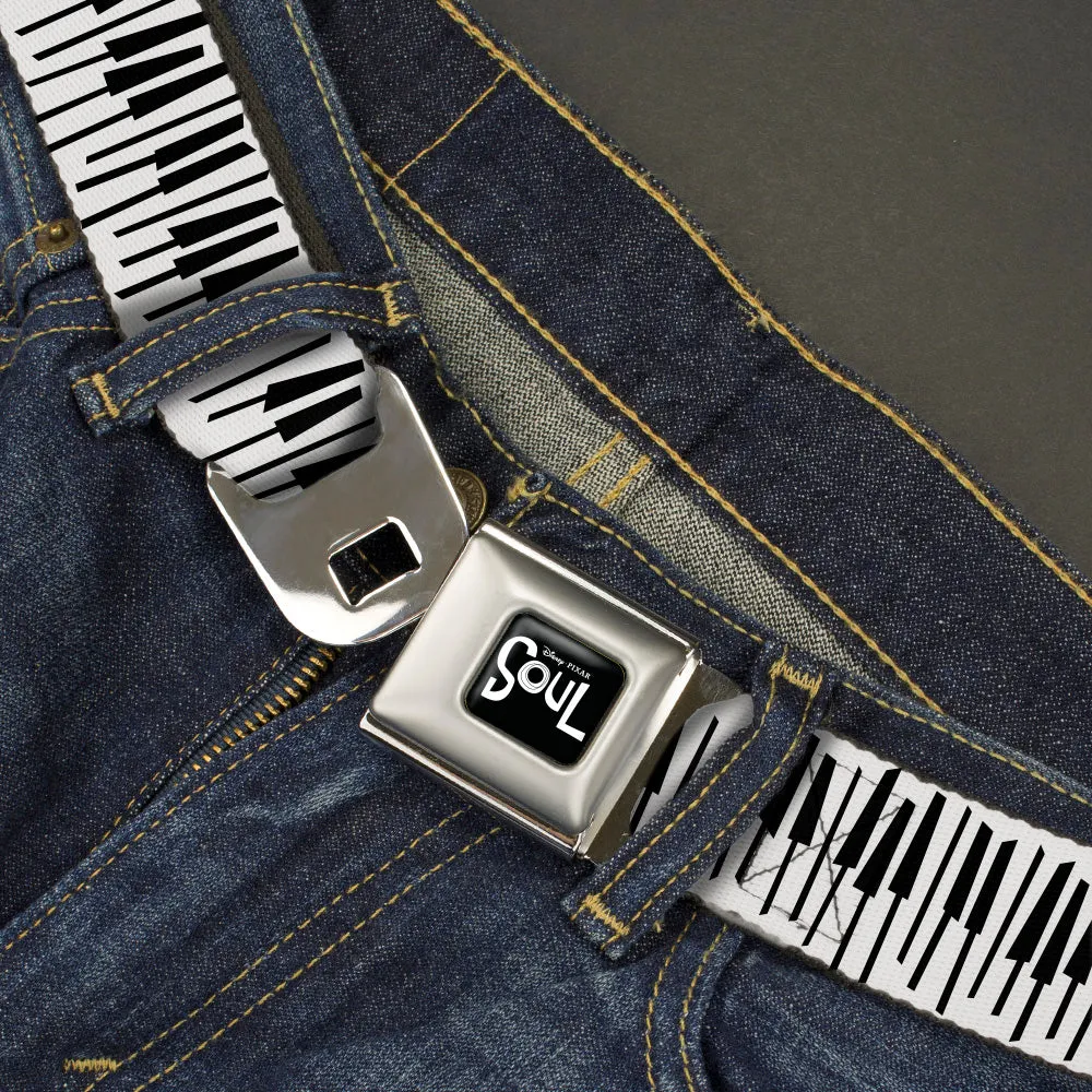 SOUL Text Logo Full Color Black/White Seatbelt Belt - Soul Piano Keys White/Black Webbing