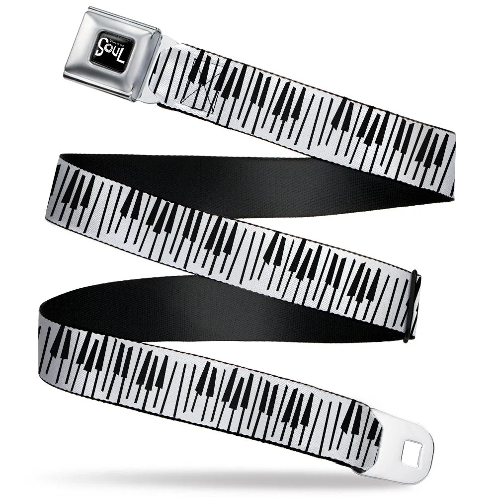 SOUL Text Logo Full Color Black/White Seatbelt Belt - Soul Piano Keys White/Black Webbing