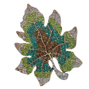 Sparkles Statement Oversize Green Crystal Leaf Brooch Pin Costume Jewelry
