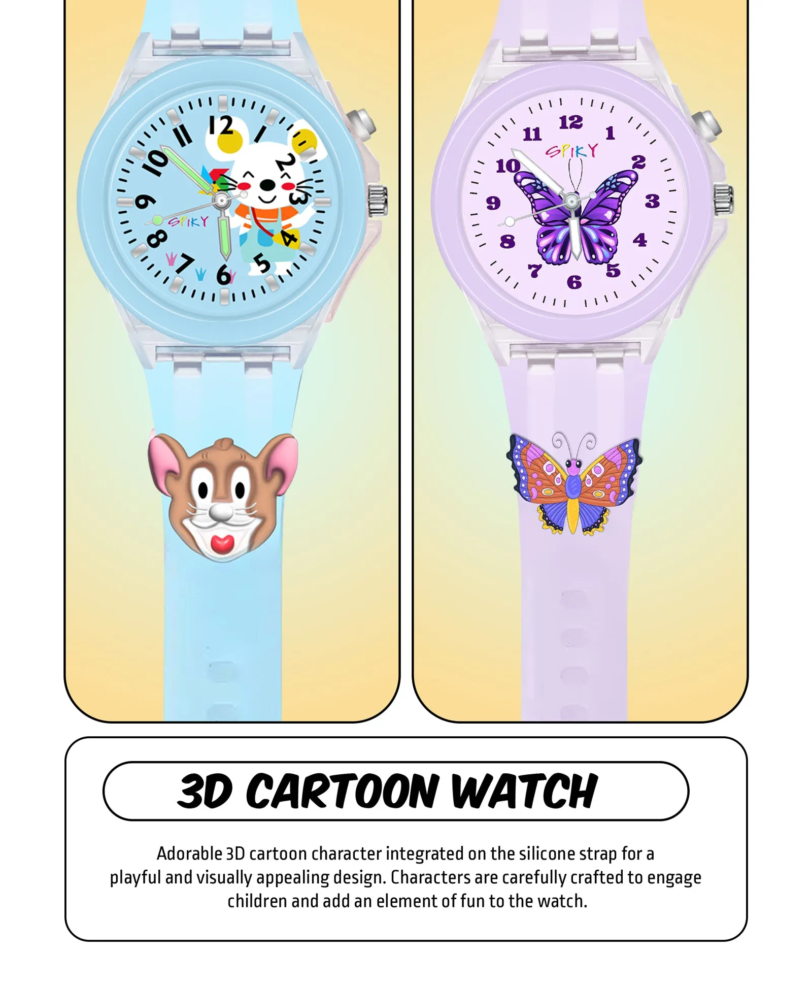 Spiky 3D Astronaut & Spaceship Cartoon Analog Light Watch Combo - Black & Blue