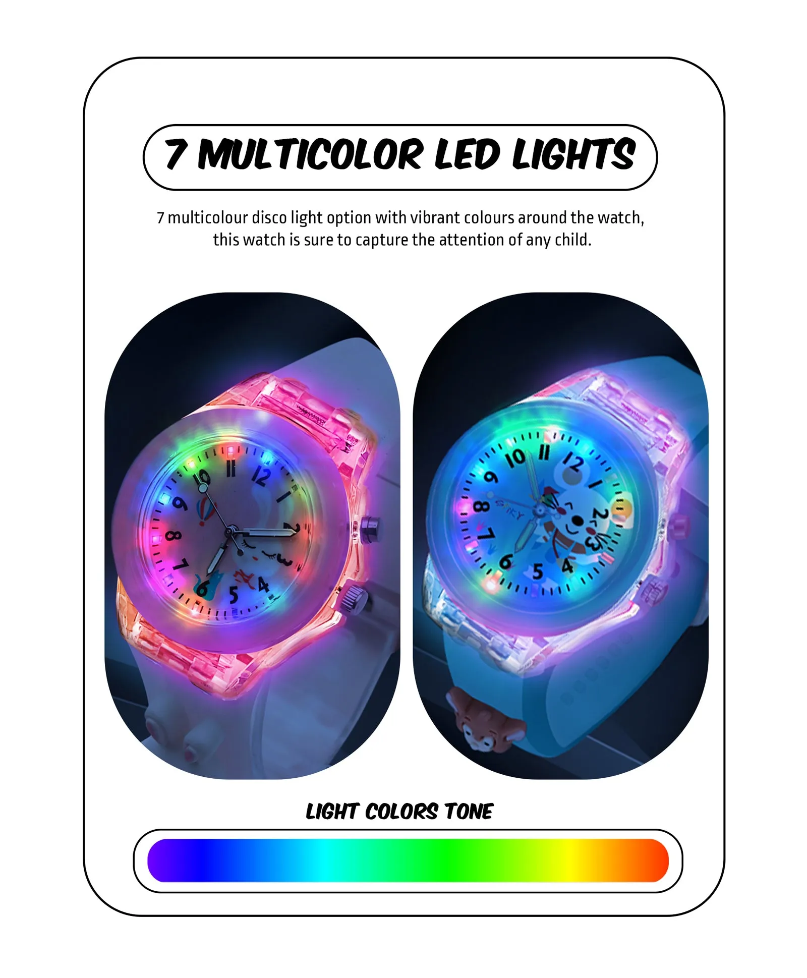 Spiky 3D Monkey & Rabbit Cartoon Analog Light Watch Combo - Pink & Blue