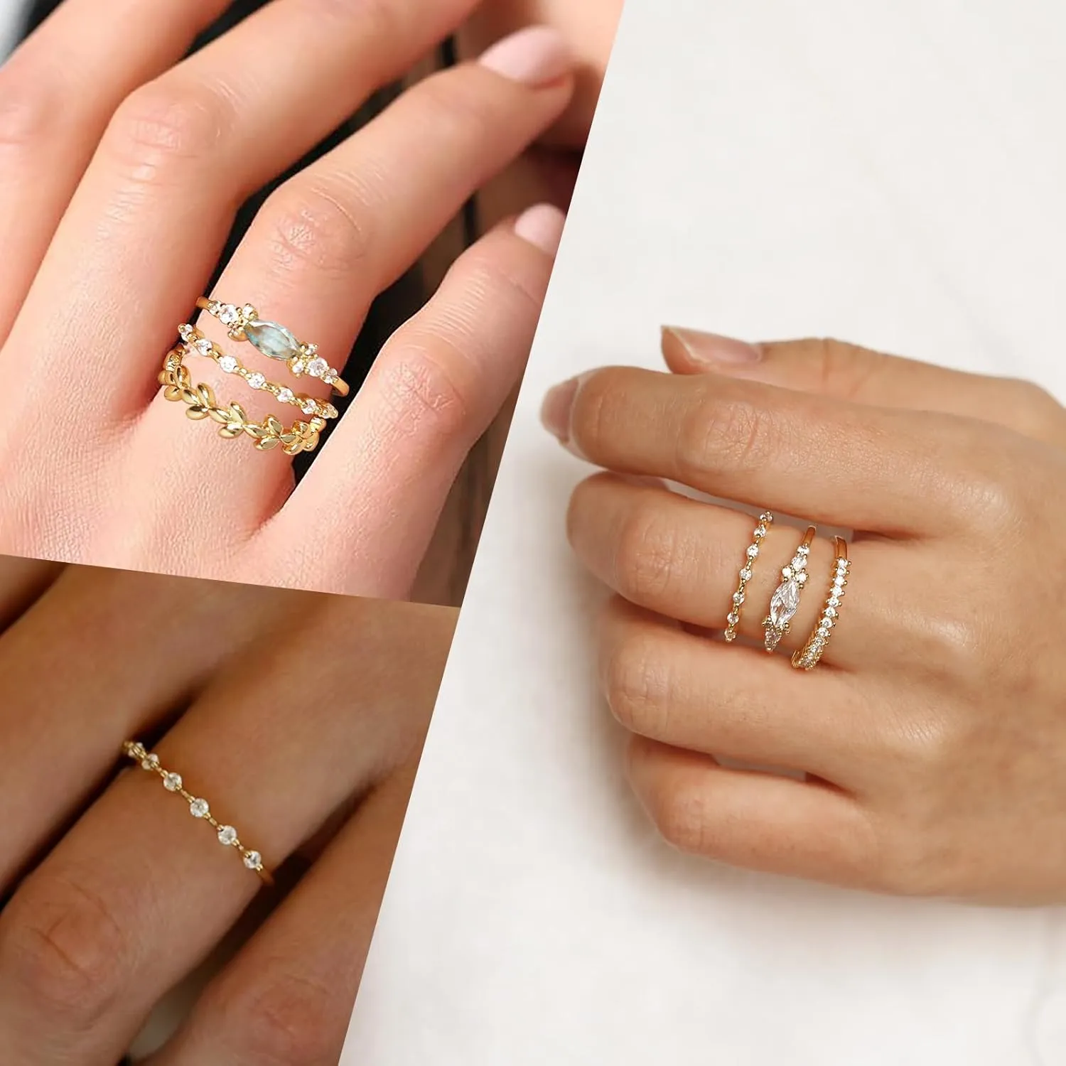 Stackable Gold Rings for Women Set Dainty 14K Trendy Gold Plated Non Tarnish Stacking Cubic Zirconia Fashion Ring Jewelry Size 6 7 8 9 10