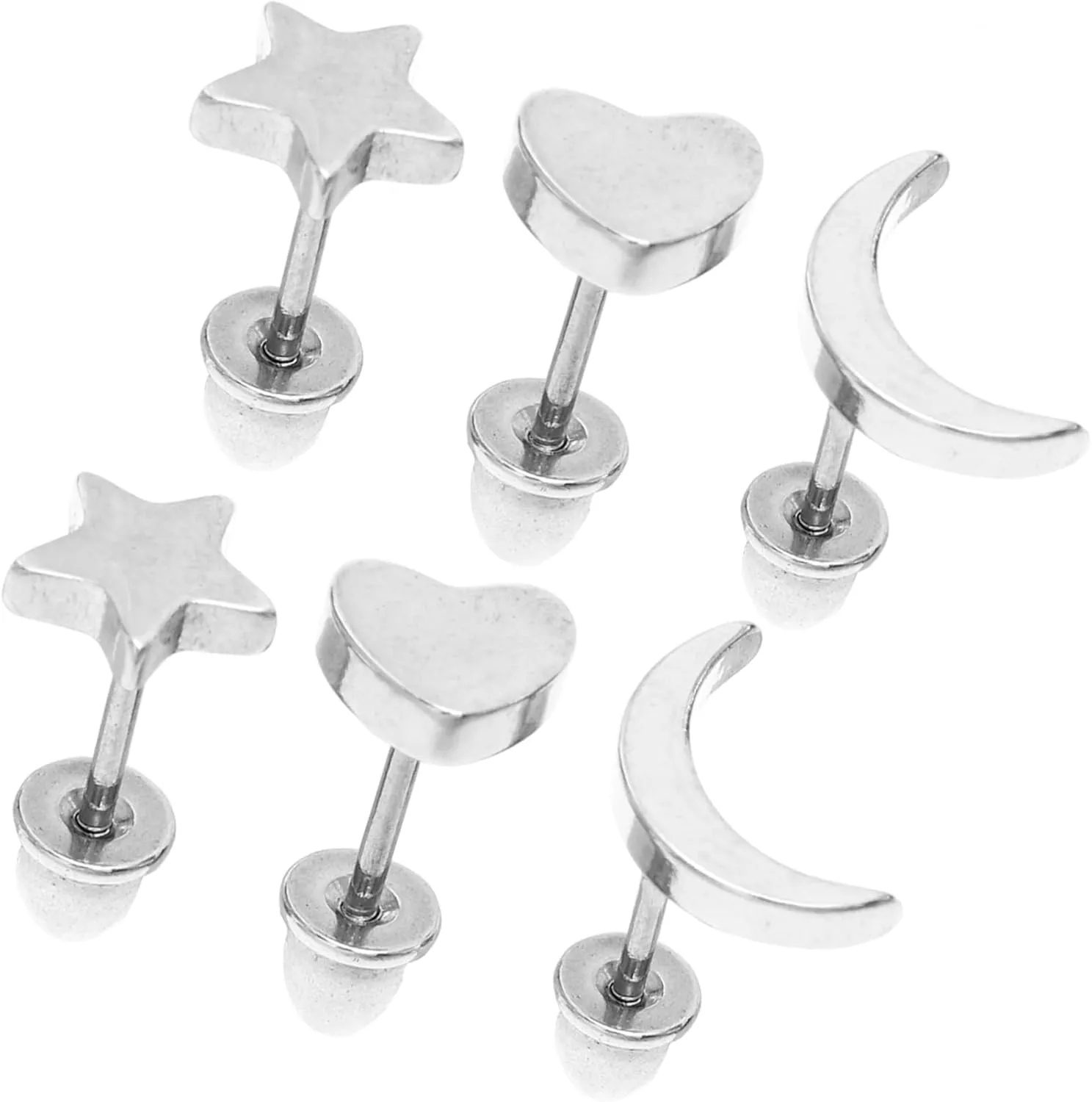 Stainless Steel Ear Studs Set Minimalist Moon Star Heart Earrings for Women Chic Punk Hip Hop Jewelry
