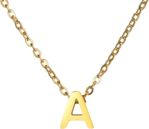 Stainless Steel Minimalist Alphabet Letter M Initial Pendant Necklace, Personalized Jewelry